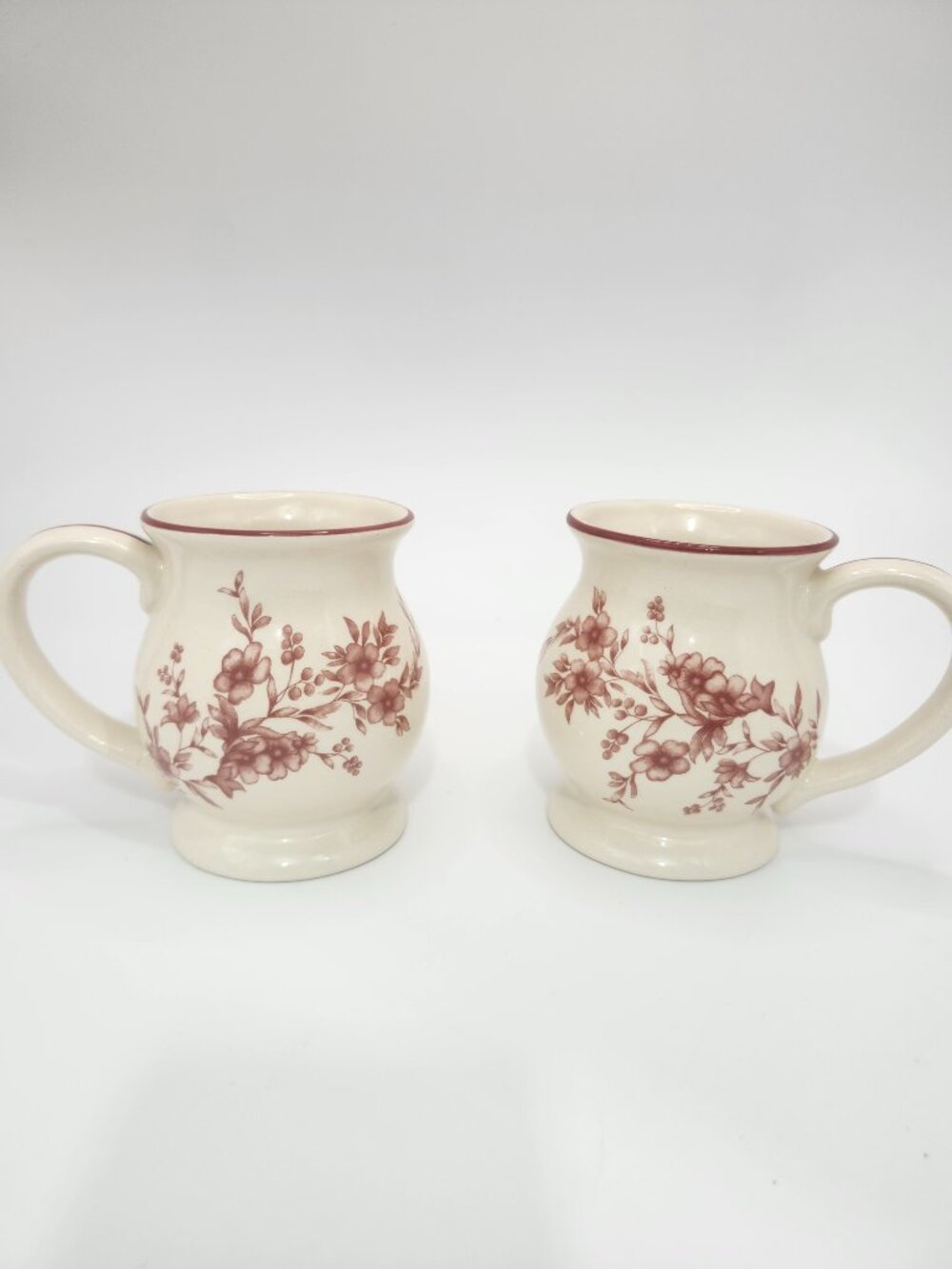 Vintage Cracker Barrel Red Transferware Set of 2 Handled Mugs